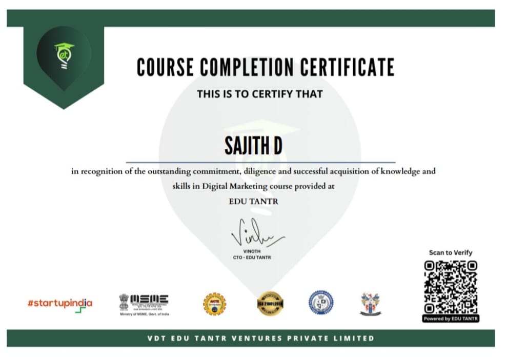 Digital Marketing Course Completion — EDU TANTR