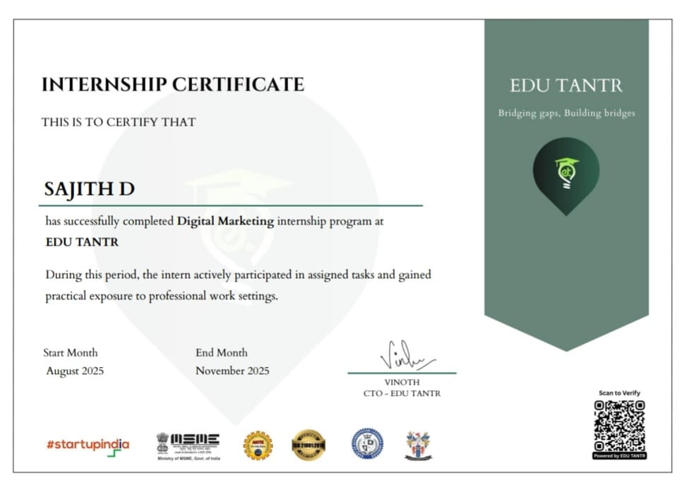Digital Marketing Internship — EDU TANTR · #startupindia